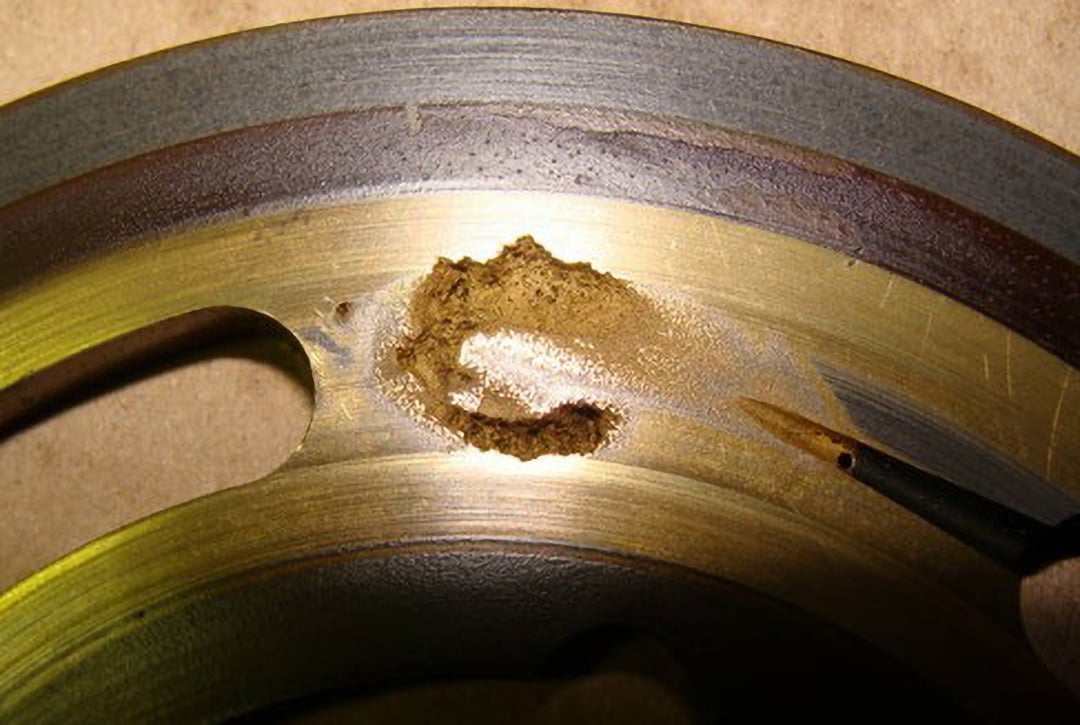 Cavitation on a valve plate used within the hydro industry