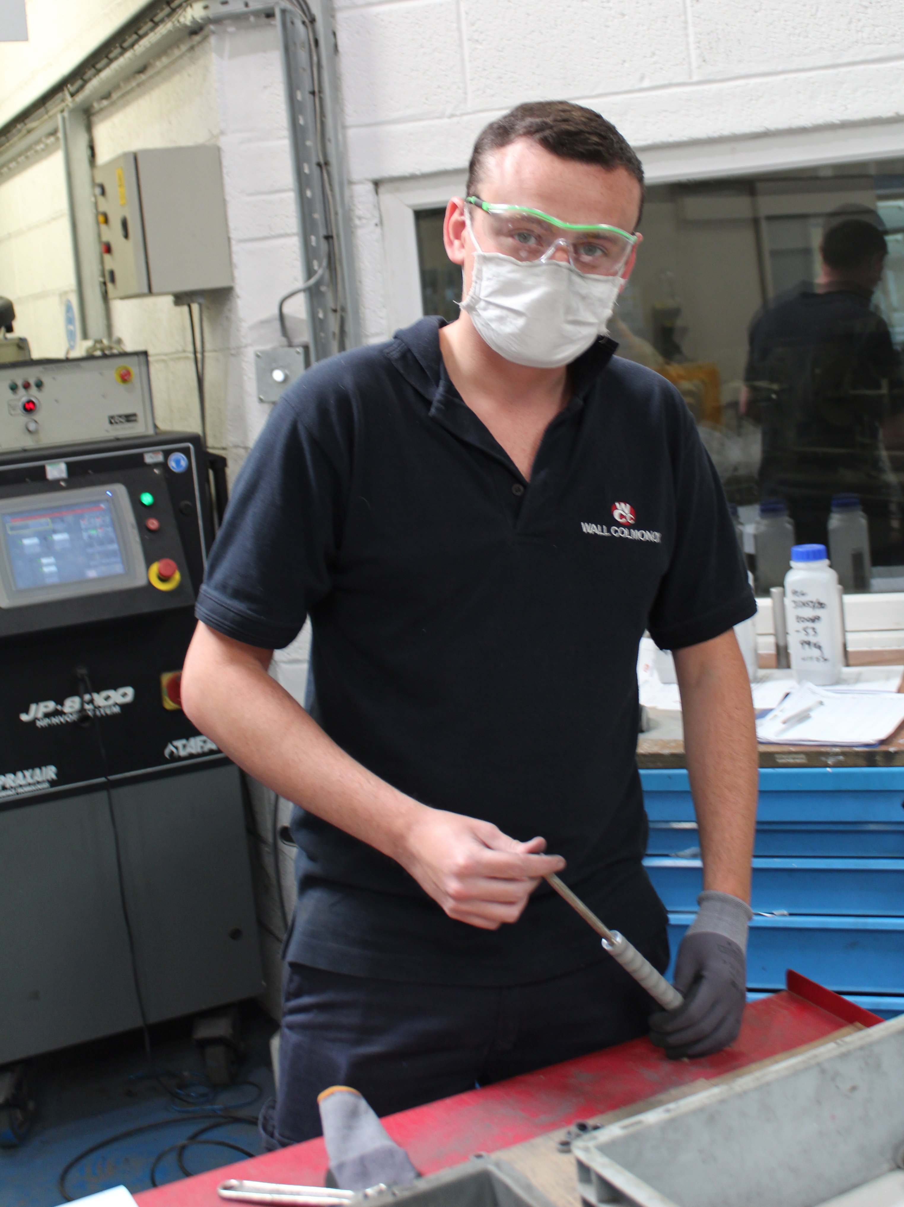 Chris Adey in Aerobraze UK processing components ready for Tungsten Carbide coating applied by HVOF.