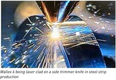 Wallex 6 being laser clad on a side trimmer knife in steel strip production