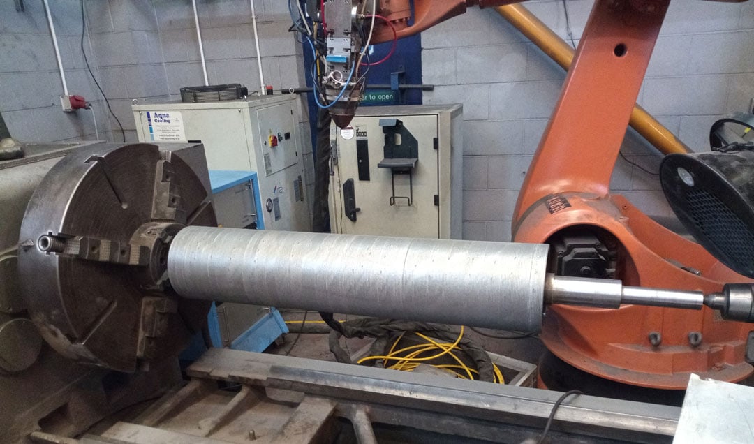 Transfer roll for the Steel Industry being prepared on spindle